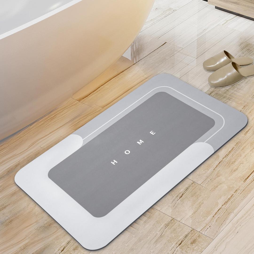 Housego 2PCS Absorbent Bath Mat Magic Rug Sets, Quick Drying Bath Mat Non-Slip Floor Rug Rubber Backed for Bathroom Kitchen Shower Sink, Water Absorbent (19.7''x23.6''+19.7''x31.9'', Light Gray)
