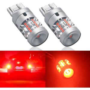 T20 W21/5W W21W 7443 7440 LED Bulbs Red Built in Resistor with 6000LM Extremely Bright for Car Brake Tail Light, 2 Pack