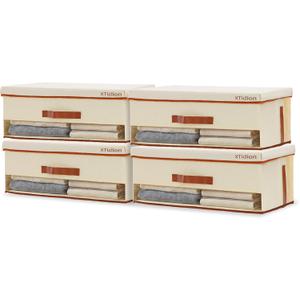 Fabric Storage Box with Clear Window & Handle, 4 Pack Large Foldable Portable Organizer Bin for Clothes, Bedding, Toys, Office Supplies
