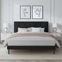 IOILORI Queen Size Bed Frame with Upholstered Velvet Headboard, Platform Bedframe Mattress Foundation No Box Spring Needed, Button Tufting Design, Strong Wooden Slat, Black