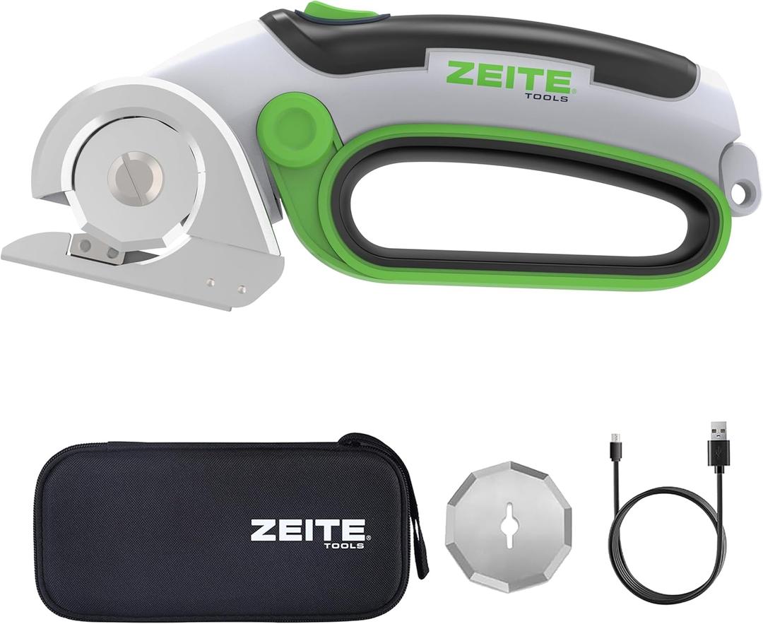 ZEITE 4V Cordless Electric Scissors Cardboard Cutter with 1 x Replace Blade,1 x Storage Box,1 x USB Rechargeable Cable Rotary Cutter for Box Plastic Carpet Cloth, Easy to Hold and Safety,Gray