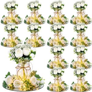 Junkin White 12 Sets Flower Mason Jar Table Centerpieces with LED Light