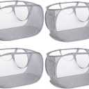 4 Pack Collapsible Laundry Baskets, Foldable Laundry Basket with Pocket, Durable Pop Up Hampers, Reinforced Handles Dirty Clothes Hamper for Laundry, Bedroom, Bathroom, Dorm, Travel or Camping Grey