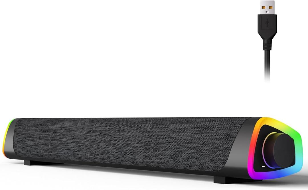 SOULION R30 Plus Bluetooth Computer Speakers, All-in-One Control Button with 6 Modes LED Lights PC Speaker, Wired USB Powered Surround Soundbar for Desktop Monitor Laptop Gray