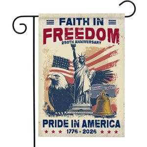250 Anniversary USA Flag - 1776-2026 Faith in Freedom Memorial Day Garden Flags for Outside, 250 Year Anniversary USA Patriotic Flags, Unique Freedom Yard Sign, American Birthday 4th of July Decor