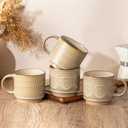 GBhome 16OZ Stackable Coffee Mugs, Ceramic Coffee Mugs with Texture Patterns for Man,Woman,Dad,Mom, Modern Coffee Mugs Set of 4 for Latte/Cappuccino/Cocoa. Dishwasher&Microwave Safe