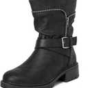 Luoika Women's Wide Width Combat Boots - Extra Wide Width Low Heel Side Zipper Slouchy Ankle Boots Short Booties, Black, Size 12W