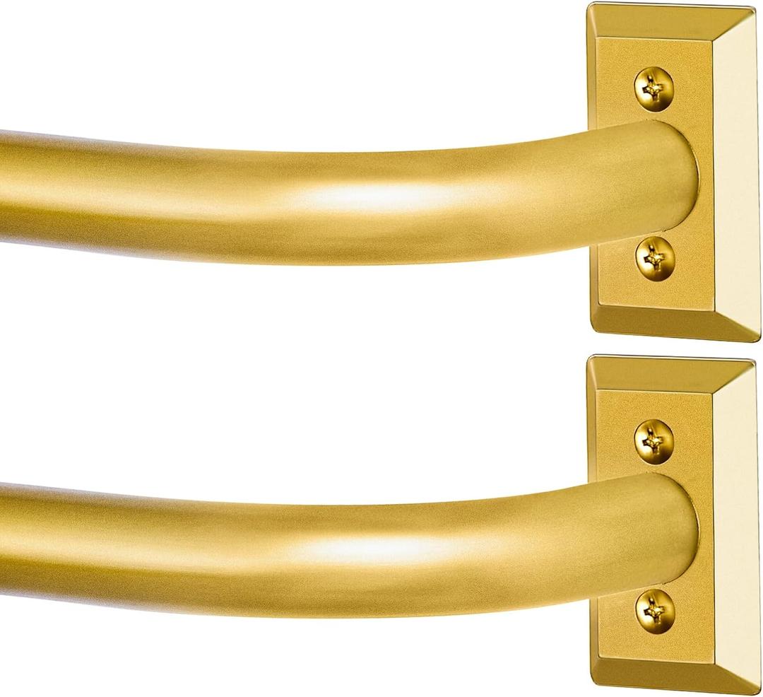 TVWOO Gold Wrap Around Curtain Rods 2 Pack:Blackout Adjustable Window Curtain Rod,Room Darkening Heavy Duty Curved French Metal Single Drapery Rods for Bedroom Kitchen Easy Install,Brass Gold 28-48"