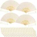 Tatuo 80 Pcs Hand Fans Bamboo Silk Folding Fans Handheld Fans Foldable Fans Makeup Fans Chinese Decorative Folding Fans Cosplay Decorations Men Women Party Festival Performance (Beige)