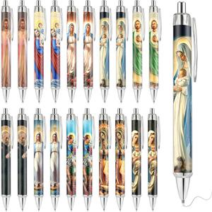 Bozidol 20 Pcs Catholic Saint Ballpoint Pens, Black Ink, Jesus Christ Virgin Mary Pen Set, Christian Pens for Women Men, Religious Church Party Favors Gifts for Office Home School Supplies