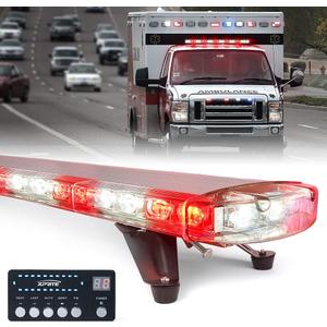 Xprite 48 Inch LED Rooftop Emergency Strobe Lights Bar w/Adjustable Mounting Brackets, Warning Flashing Lightbar for Security POV Rescue Tow Trucks Firefighter Ambulance First Responder - White Red