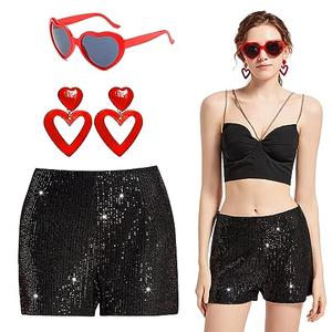 GMTCHLF Sequin Shorts for Women High Waist Elastic with Heart Sunglasses Earrings Sparkly Glitter Party Shorts Black M GMTCHLF Sequin Shorts for Women High Waist Elastic with Heart Sunglasses Earrings Sparkly Glitter Party Shorts Black M