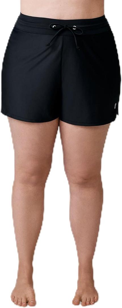 Free Country Women's Plus Size Drawstring Swim Short (2X, Black)