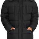Rejork Men's Long Winter Coats Warm Water Resistant Puffy Hooded Windbreaker Insulated Thicken Jackets with Hood, Size 4XL