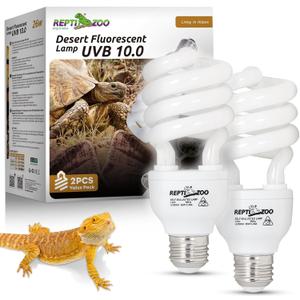 REPTI ZOO UVB Light for Desert Reptile 2 Pack, 10.0 26W UVA UVB Reptile Light Bulb, UVB Spiral Compact Lamp for Bearded Dragons Tortoises Lizards Snakes
