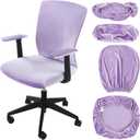 Tallew 4 Pcs Office Chair Covers Set Computer Universal Protective Stretchable Chair Seat Covers Desk Armrest Slipcovers Pads Office Cushion Backrest for Rotating(Purple)