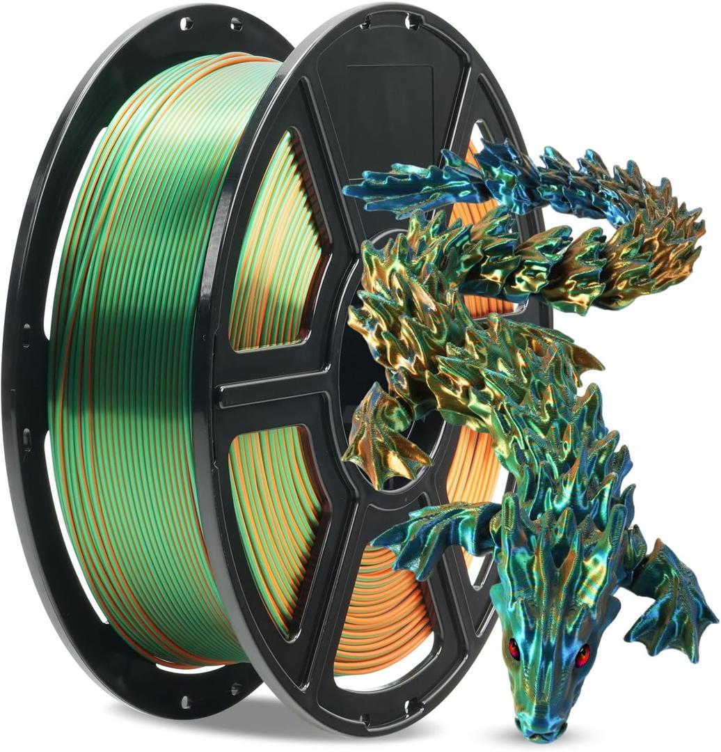 FLASHFORGE Silk Tri-Color PLA Filament 1.75mm, Coextrusion Orange Green Blue Triple Color Rainbow 3D Printer Filament, Enchanting Silk Finish with 360 Multicolor Shifting Color Effect