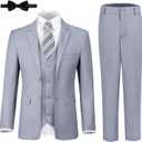 JPF Boy's Formal Suit Set Slim Fit Kids Tuxedo Suits for Wedding Teen Toddler Boy Dress Suit Outfit (14, 6pc Light Grey)