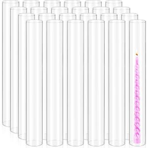 24 Pcs Hurricane Candle Holder Sleeve, H:16" D:2" Bottomless Glass Cylinder Candleholder Tall Clear Glass Cylinder Open Both Ends, Chimney Tube Cover, Open Ended Candle Shade