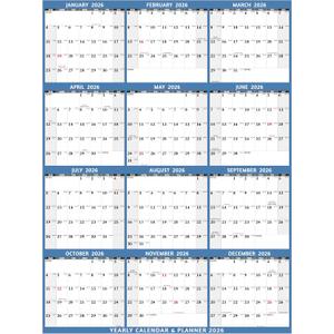 Yearly Wall Calendar 2026 - Large Yearly Calendar 2026 Vertical, Jan 2026 - Dec 2026, 33.7" x 45.1" (Open), 2026 Calendar, Large Wall Calendar 2026, Full Year Paper Calendar with Notes, Thicker Paper