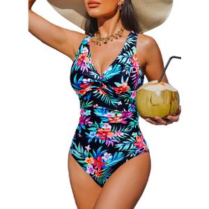 Holipick Women Tummy Control One Piece Swimsuit - Push Up Bathing Suit Full Coverage Slimming Swimwear (Black, M)