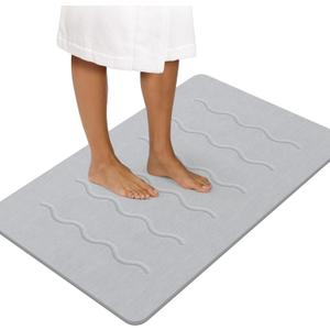 OTHWAY 32"x 20" Stone Bath Mat Large, Diatomaceous Earth Bath Mat for Bathroom Quick Drying Absorbing, Long Non-Slip Diatomite Hard Stone Shower Mat Instant Dry(Light Grey)