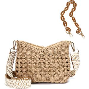 Herald Small Summer Crossbody Bags for Women, Beach Handmade Straw Woven Pocketbooks Handbag Shoulder Purse