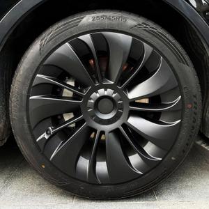 KAVANIC 4PCS Wheel Covers Fits for Model Y 19 inch Multi-Spoke Style, Matte Black ABS Hubcaps Fits for Tesla Y 19" Gemini Wheels 2020-2024, Long Range Support Logo Symmetry Design (RWD/AWD)