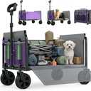 Wagons Carts Foldable, Lightweight Collapsible Utility Wagon-220LBS Capacity One-Side Full Zipper, Side Load No Lifting for Light Camping, Grocery, Shopping, Sports & Apartment Moving (Purple)