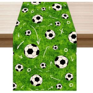 2 x XCHI Green Soccer Grass World Cup Table Runner Game Day Table Decoration for Soccer Party Home Kitchen Dining Holiday Decor 13x120 Inch