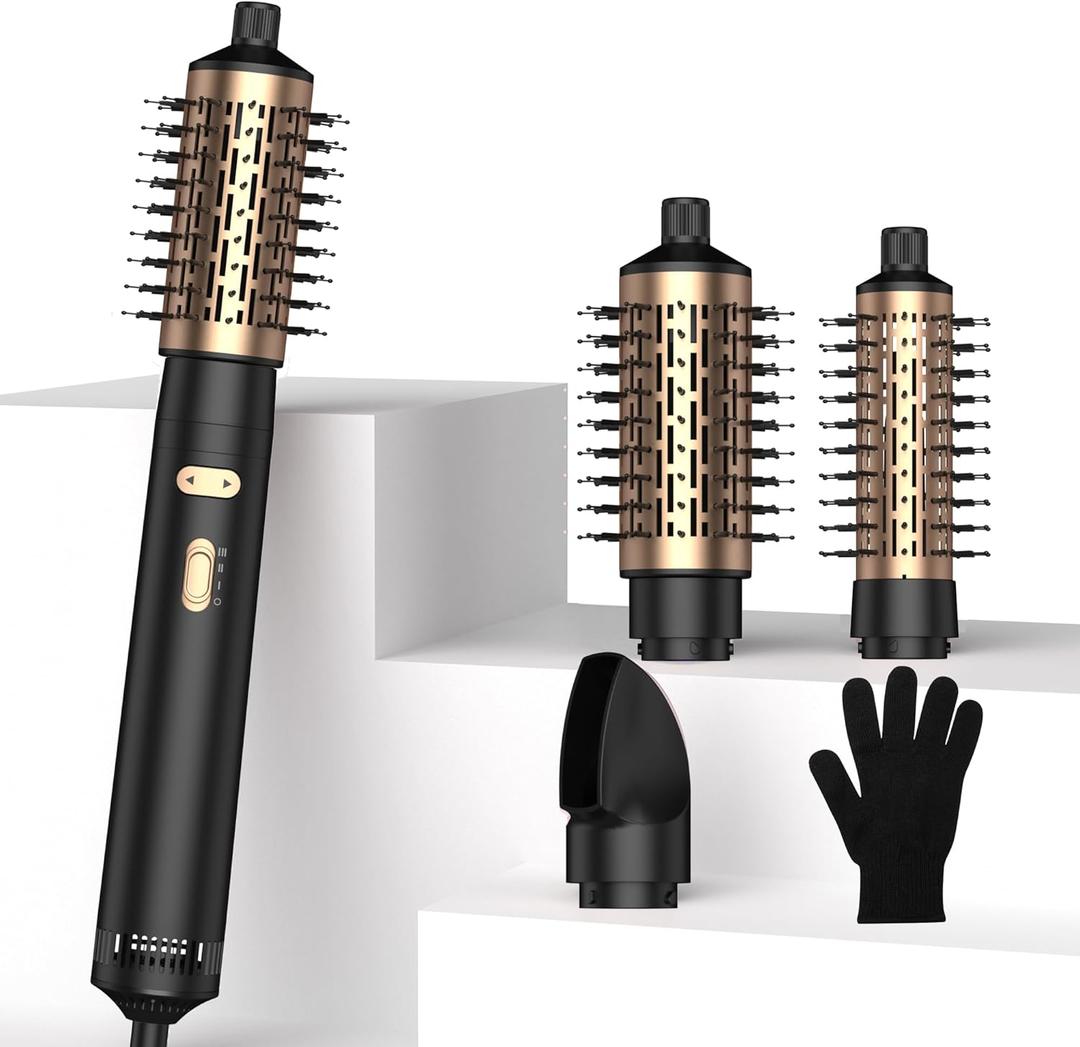 3 in 1 Rotating Hair Dryer Brush,Negative Ionic Professional Brush Blow Dryer with Detachable Brush(2" & 1.5"),3 Heats and 2 Speeds Rotating Hot Air Brush for Curling,Straight,Drying
