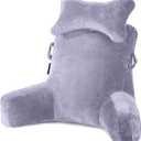 SLIGUY Reading Pillow-Bed Rest Pillow with Detachable Neck Roll & Support Arm for Sitting in Bed Couch or Floor-Backrest Reading Pillow Adult Back Pillow for Reading/Watching TV/Gaming/Relaxing,Grey (Medium)