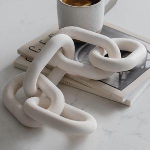 Wood Chain Link Decor - White Wooden Decorative Objects for Shelves, Coffee Table Sculpture, Book Shelf Accessories, Modern Shelf Decor Accents, Console or Entryway Table Decorations