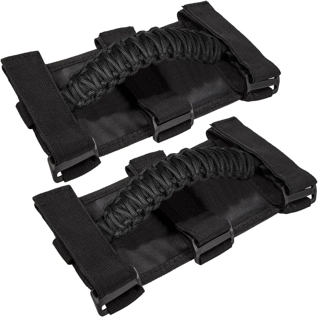 Roll Bar Grab Handles Grip Handle for Jeep Wrangler JK JKU JL JLU TJ YJ Sports Sahara Freedom Rubicon Unlimited Gladiator JT 1955-2023 UTV ATV Accessories Premium 550 Paracord (Black 2 Pack)
