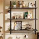 Bestier Floating Pipe Shelving, 31.5" Floating Kitchen Shelves Wall Mounted, 3 Tier Coffee Bar Shelf Ladder Bookshelf with Towel Bar Hooks for Kitchen Living Room Bathroom Bedroom, Black Marble