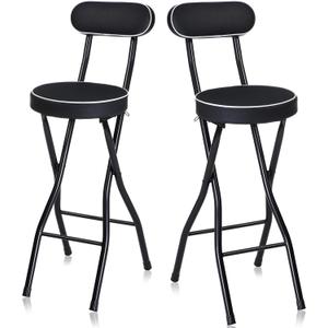 Thyle 2 Pcs 25.6 Inch Folding Bar Stool with Backrest Tall Foldable Stool Chair with Cushioned Padded Portable Collapsible Counter Height Chair for Kitchen Island Shop Cafe Dining Room