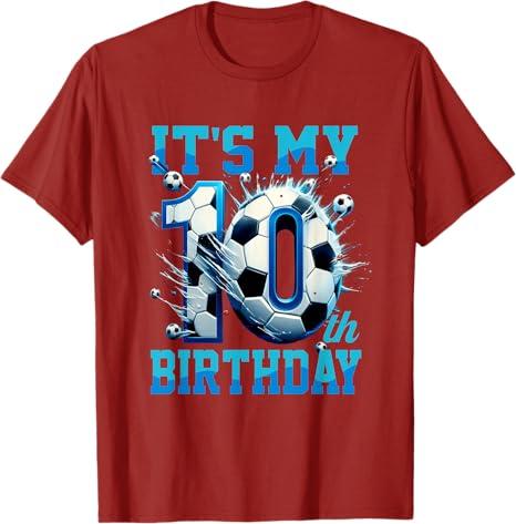 It's My 10th Soccer Birthday Party 10th Birthday Boy Soccer T-Shirt (Red, Large)