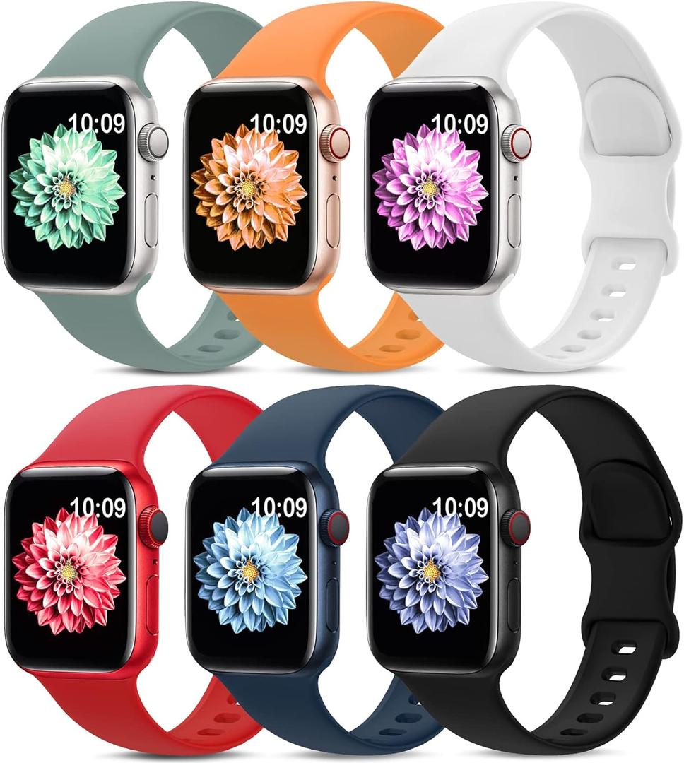 6 Pack Sport Bands Compatible with Apple Watch Band 38mm 40mm 41mm 42mm 44mm 45mm 49mm 46mm,Silicone Waterproof Strap for iWatch Apple Watch Series 11 10 9 Ultra 8 7 6 5 4 3 2 1 SE Women Men (Black/Abyss Blue/Marigold/Red/White/Cactus)
