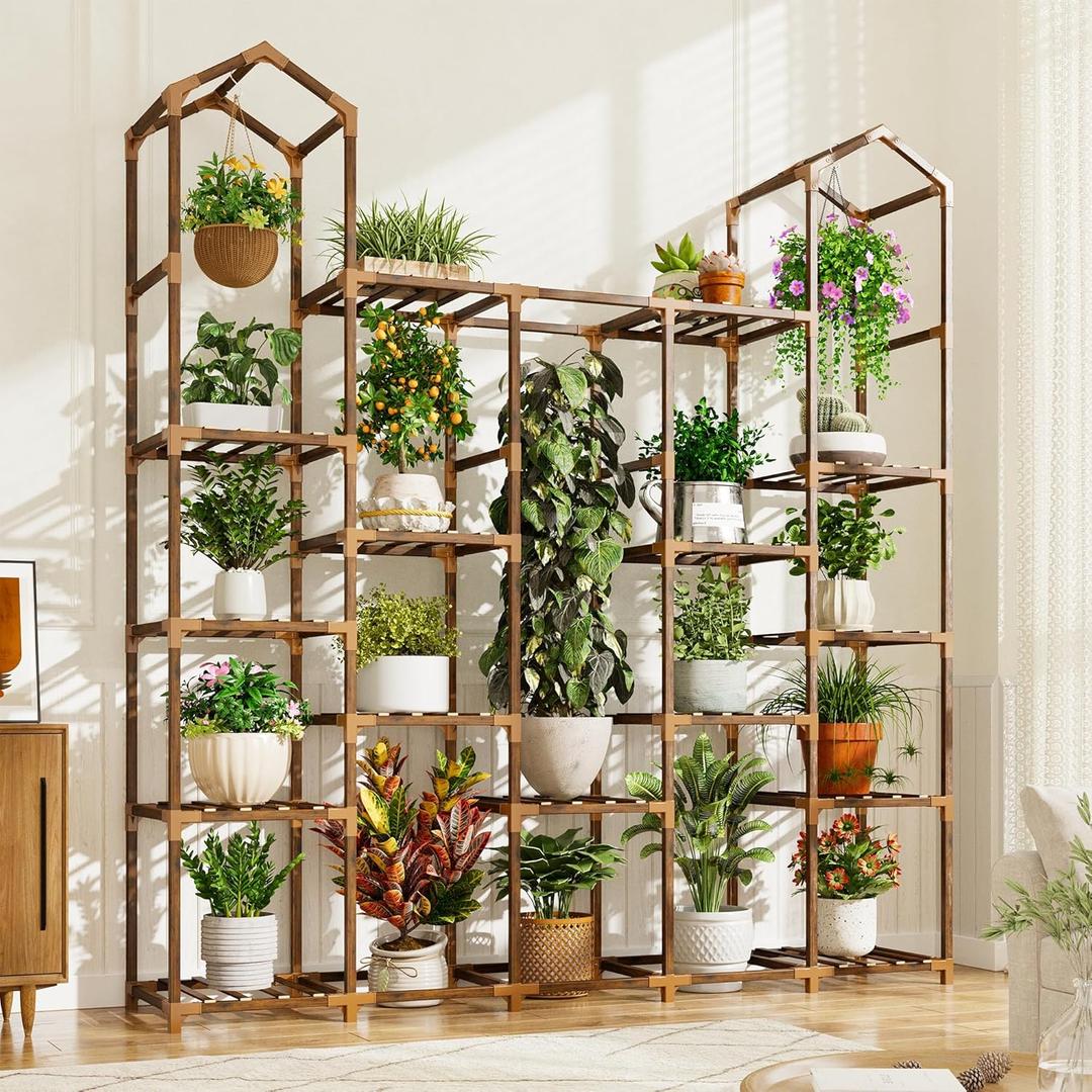 EnHomee Plant Stand Indoor Plant Stands Outdoor Tall Plant Shelf for 19-25 Pots Corner Tiered Plants Stands for Multiple Plants Wood Hanging Plants Holder for Garden Balcony Patio Window Porch