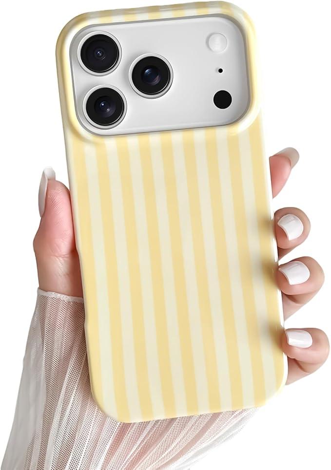 Jusy Compatible with MagSafe Striped Case for iPhone 17 Pro Max, Cute Aesthetic Striped Magnetic Phone Case, Soft TPU and Hard PC Protective Phone Cover for Women GirlsShiny - Yellow