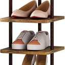 SORCEDAS 7 Tiers Vertical Shoe Rack Wooden Shoe Storage Organizer for Space Saving Narrow Shoe Shelf Storage 7 Pairs for Entryway Living Room Bedroom(Bronze + Rustic Dark Brown)