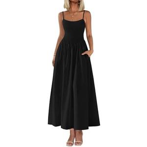 PRETTYGARDEN Women's Smocked Maxi Dresses 2025 Summer Beach Sundress Casual Spaghetti Strap Swing A Line Long Flowy Dress, XS
