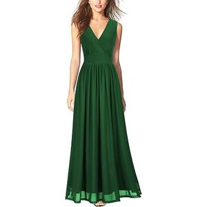 WOOSEA Women Sleeveless Deep V Neck Sexy Mesh Loose Maxi Casual Long Dress, Large, Green