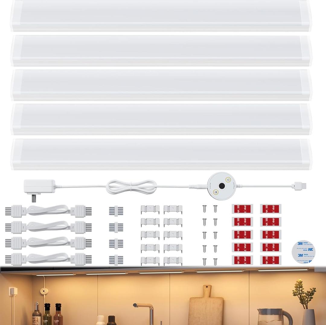 SIBI Under Cabinet LED Lights, 5 Pack 12 Inch Dimmable Warm White 3000K Under Counter Lighting for Kitchen, 1650LM