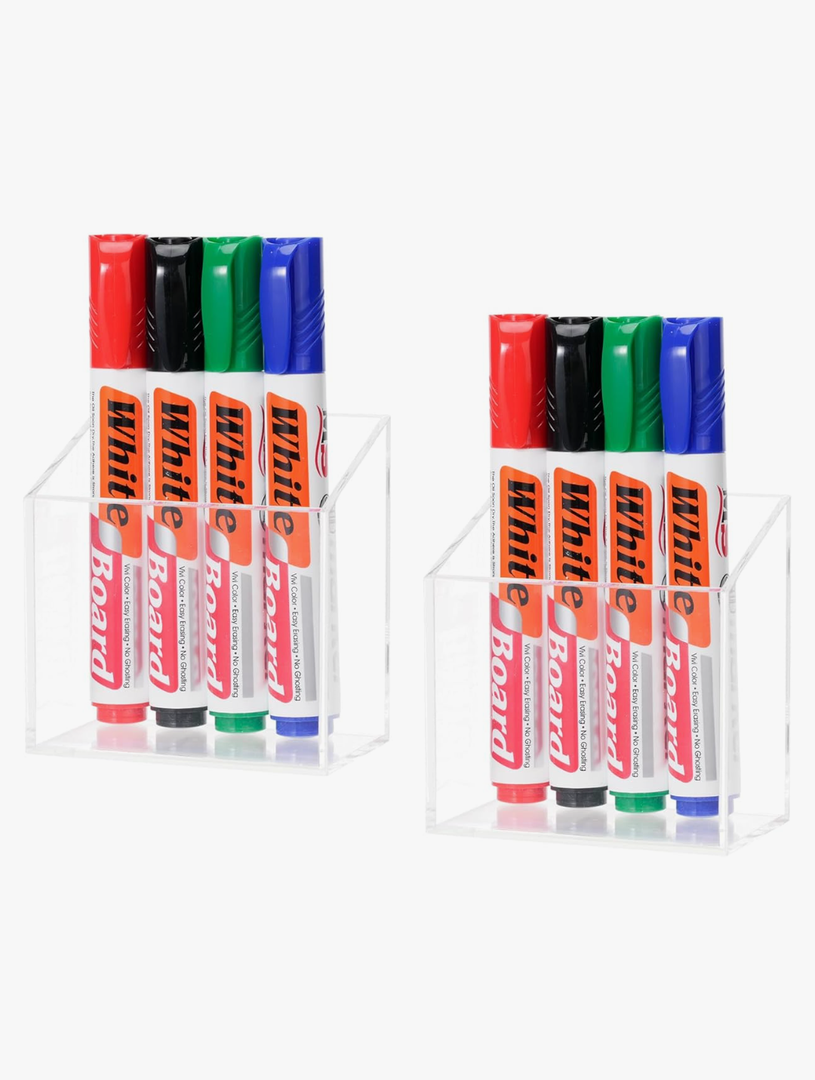 ECHSRT Acrylic Pen Holder 2-Pack With Megnetic,No-Adhesive Embedded Magnets, Dry Erase Marker Holder for Whiteboard & Fridge, Locker Accessories Organizer for Office School Desk