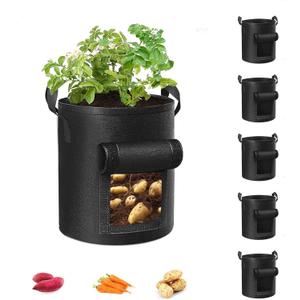Cavisoo 5-Pack 10 Gallon Potato Grow Bags, Garden Planting Bag with Reinforced Handle, Thickened Nonwoven Fabric Pots for Tomato, Vegetable and Fruits