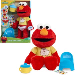 Sesame Street Potty Time Elmo 12-Inch Sustainable Plush Stuffed Animal, Sounds and Phrases, Potty Training Tool, Kids Toys for Ages 18 Month by Just Play