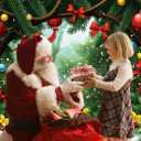 2 x Christmas Backdrop for Photography Cartoon Green Forest Pine Snow Xmas Party Banner Kid Christmas Party Decoration Photo Booth Props (7X5FT)