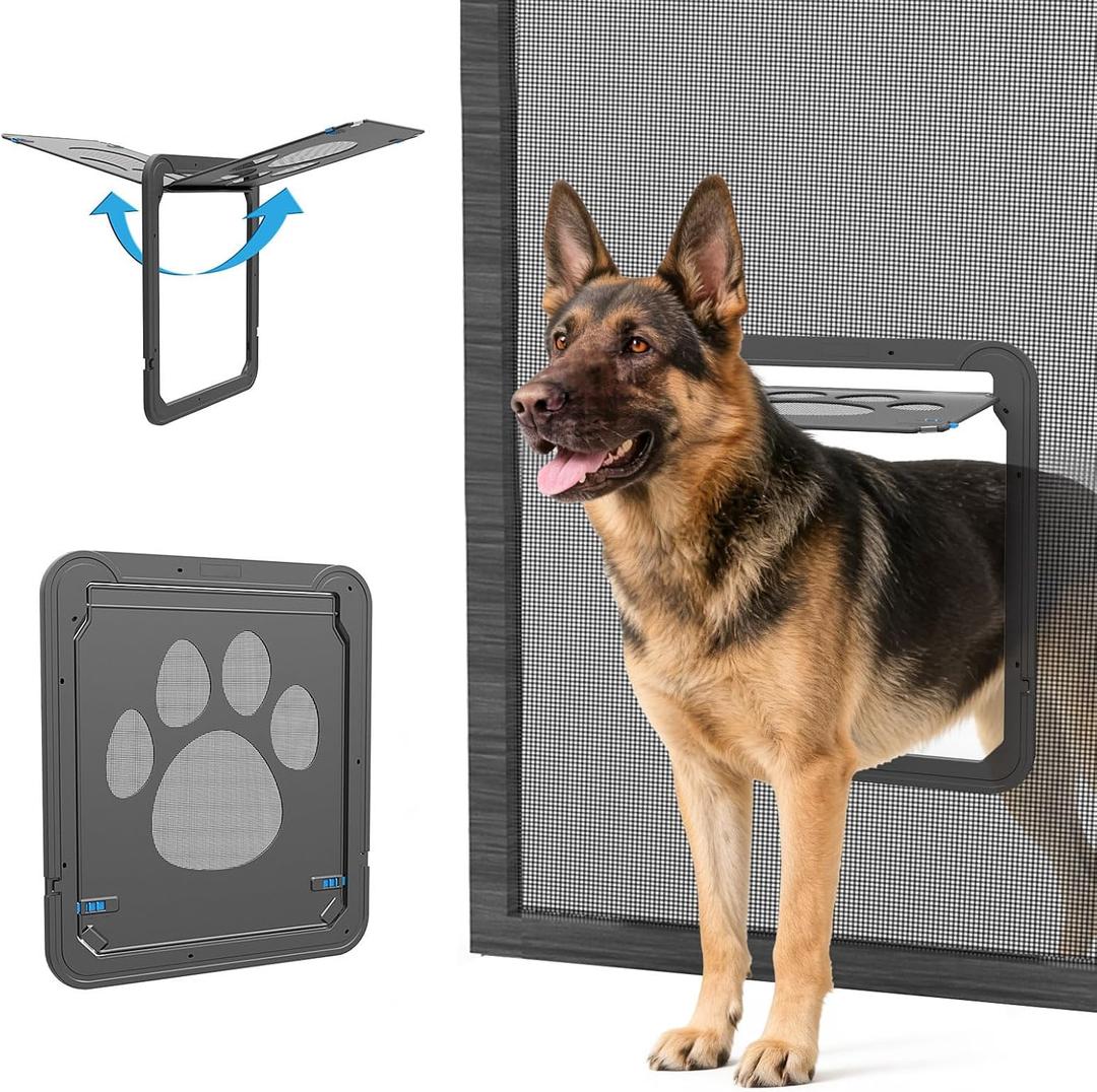 LESYPET Cat Door for Screen Door, Pet Easy in & Out, Lockable Dog Screen Door with Magnetic Closing Flap Doggy Door for Sliding Screen Door/Window Screens/Porch Screens, Inside 12 x 14