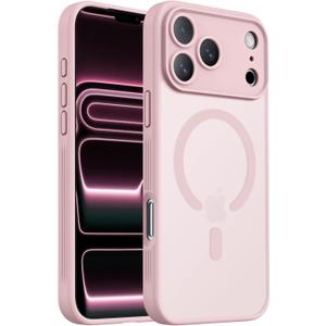 Designed for iPhone 17 Pro Case, Compatible with MagSafe, [Camera Protection] [15FT Military Drop Protection] Shockproof Translucent Matte Anti-Slip Phone Case, 6.3", Pink